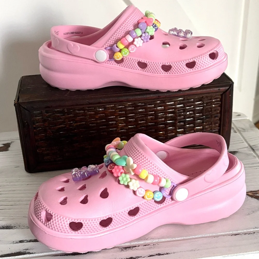 Friendship Charm Bracelet Waterproof Pastel Pink Slip On Clogs Waterproof Shoes
